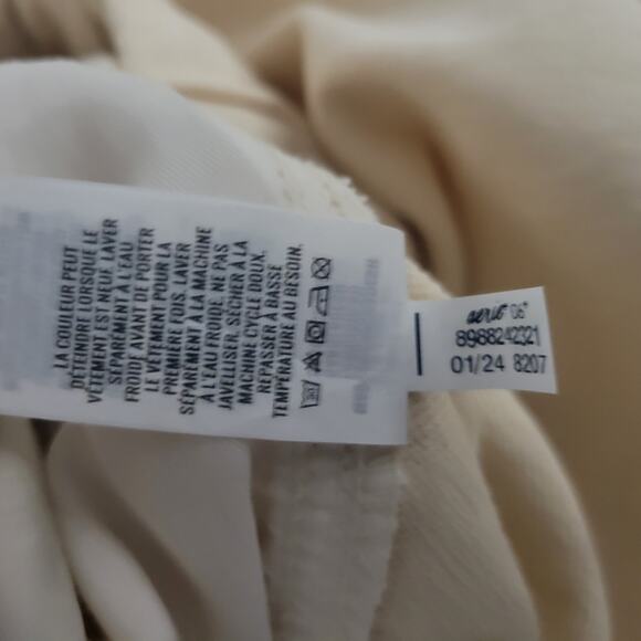 Aerie Me Day Pants Tan Khaki Tie Waist Wide Leg Flare Cotton Soft Relaxed Small - Picture 13 of 14